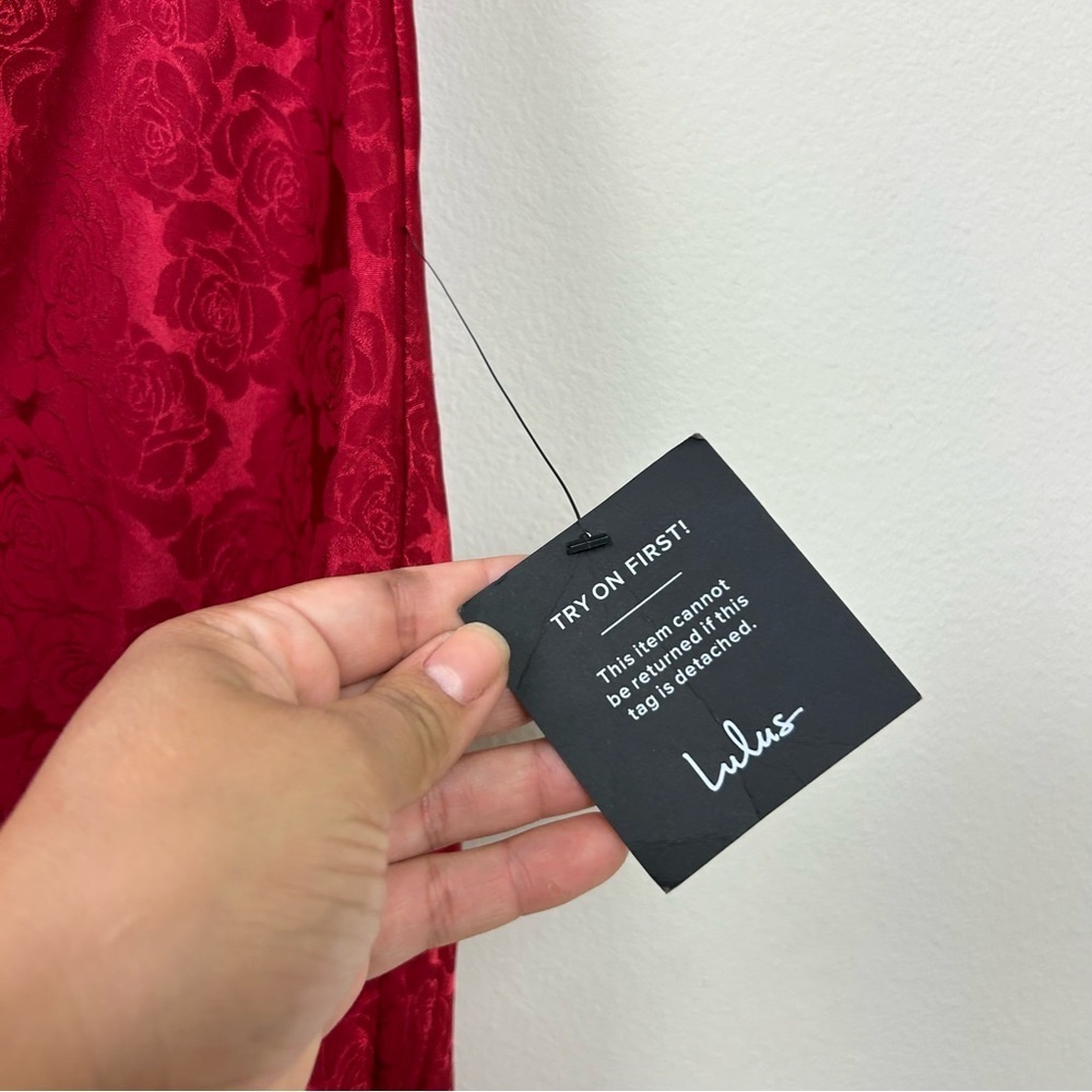 NWT Lulu's You're My Type Red satin jacquard midi slip dress size: XL - Picture 6 of 13